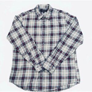 Banana Republic Lightweight Gray Blue Plaid Flannel Shirt Mens Medium